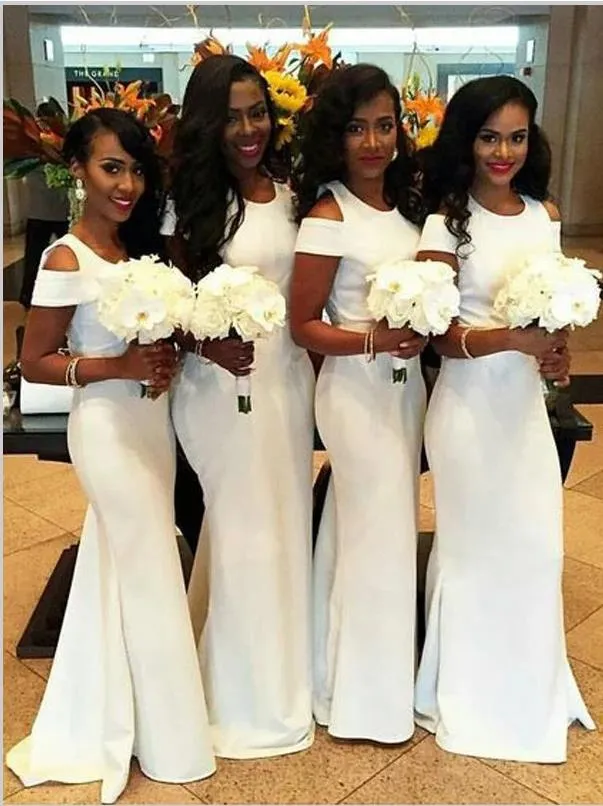 Mermaid Short Sleeves Satin Bridesmaid Dresses For Floor Length