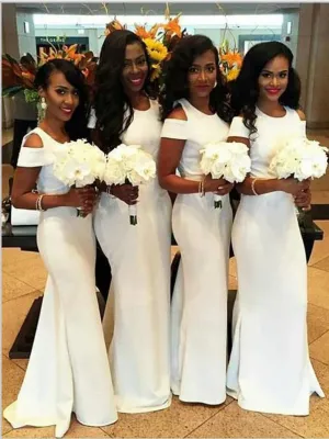 Mermaid Short Sleeves Satin Bridesmaid Dresses For Floor Length