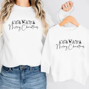 Merry Christmas Reindeer and Christmas Tree Silhouettes Sweatshirt