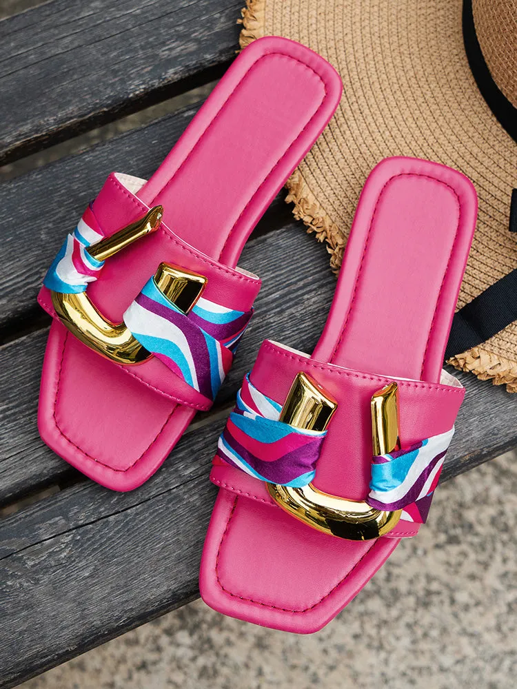 Metal U-Pattern Square Toe Slippers