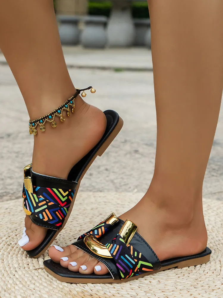 Metal U-Pattern Square Toe Slippers