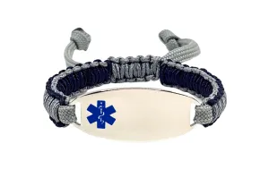 Micro Paracord Bracelet with Engraved Stainless Steel Medical ID Tag - Blue  - Oval