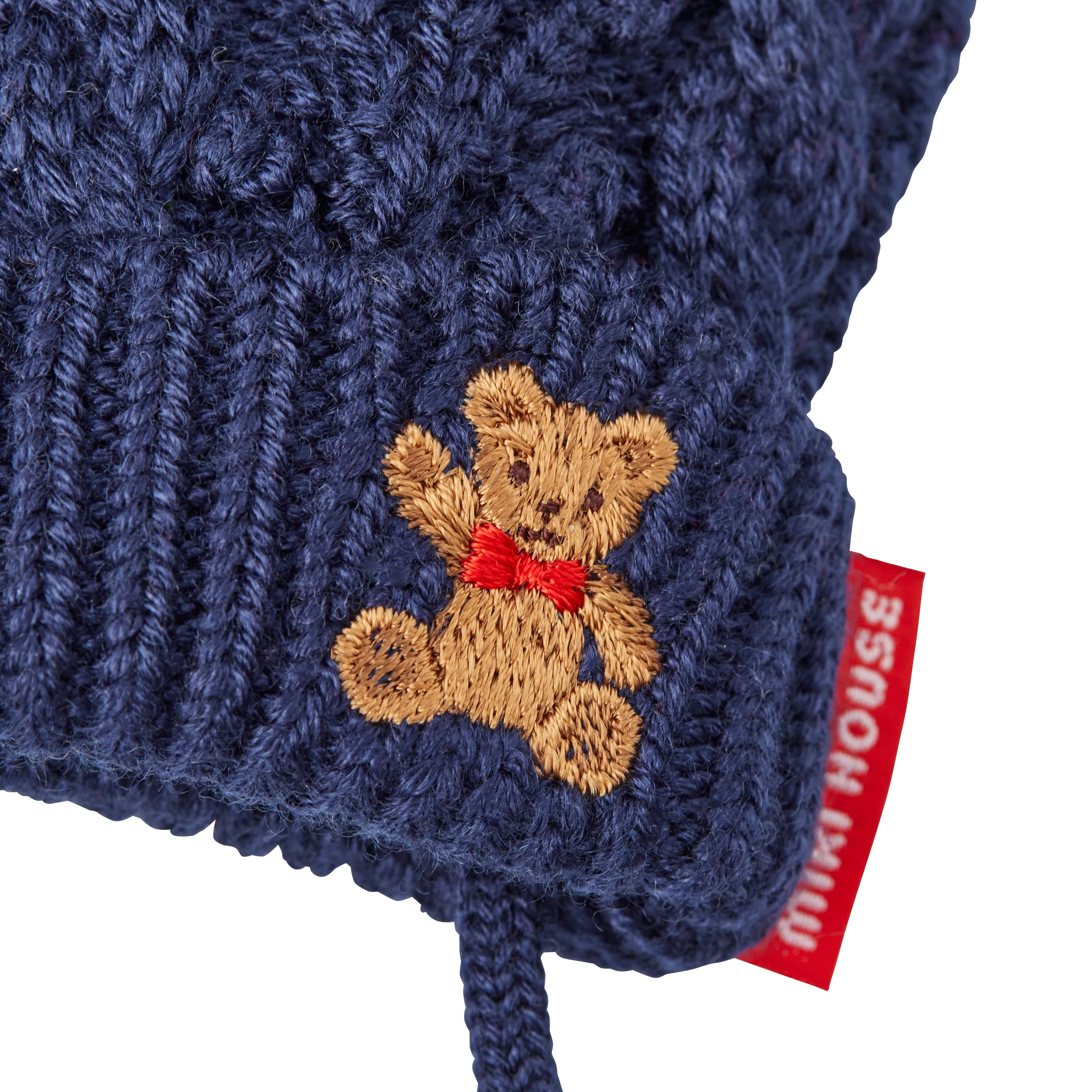 MIKI HOUSE Bear Cable Knit Mittens
