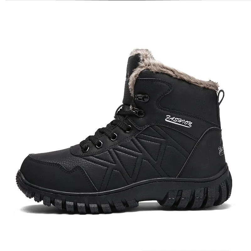 Mring hiking shoes men's winter high-top waterproof hiking shoes plus velvet sneakers wear-resistant non-slip outdoor shoes