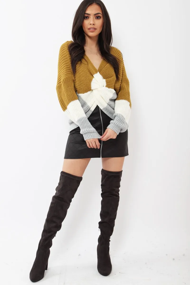 Mustard White and Grey Knot Knit Jumper - Kerri