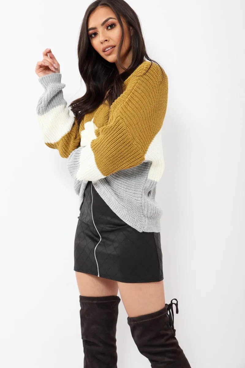 Mustard White and Grey Knot Knit Jumper - Kerri