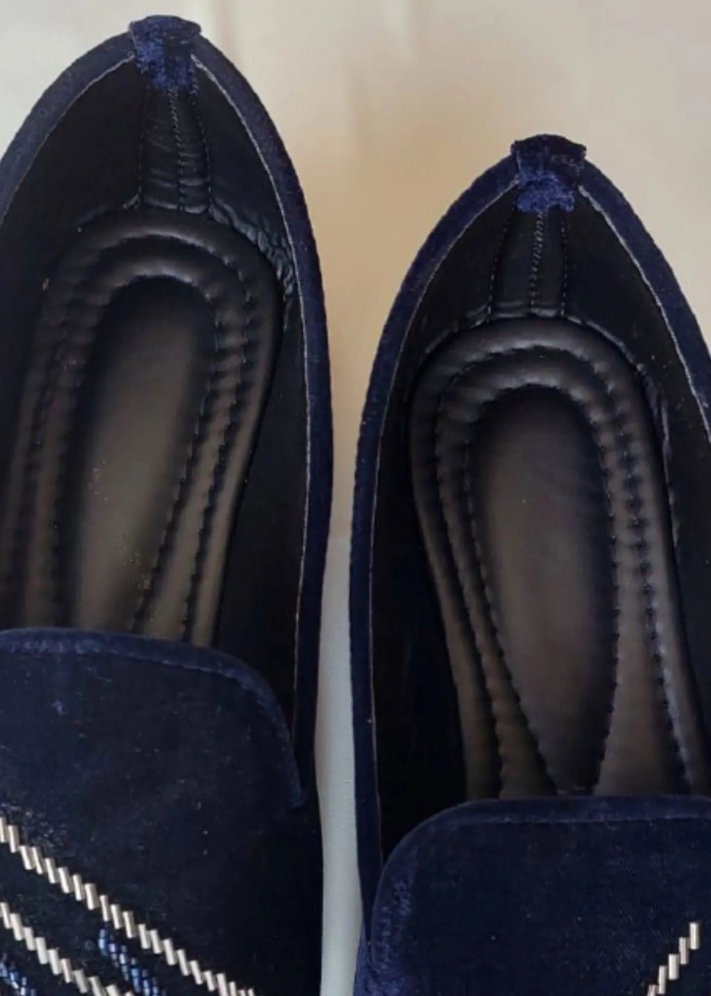 Navy Blue Cut Work Velvet Loafers for Mens