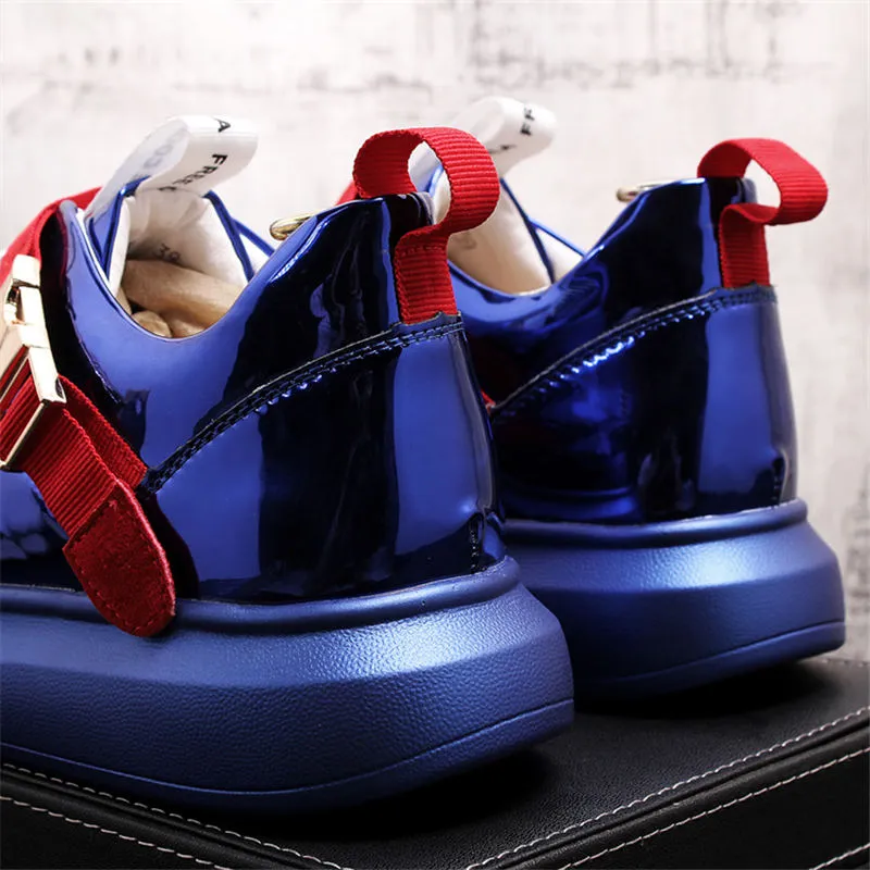 NEW British tide men's shoes fashion casual shoes Shiny blue buckle hip hop shoes for man youth trending platform white shoes