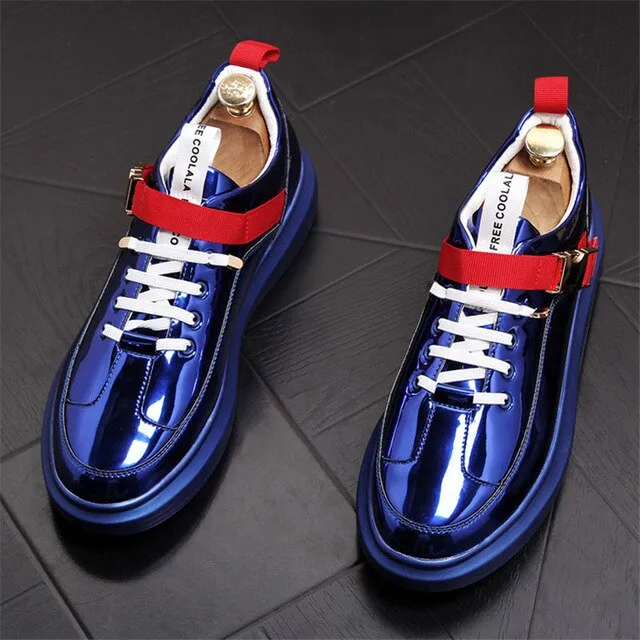 NEW British tide men's shoes fashion casual shoes Shiny blue buckle hip hop shoes for man youth trending platform white shoes