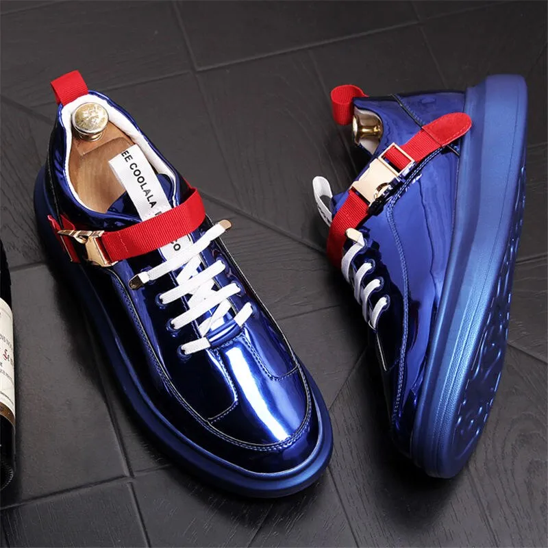 NEW British tide men's shoes fashion casual shoes Shiny blue buckle hip hop shoes for man youth trending platform white shoes