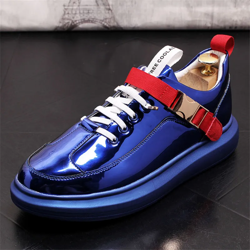 NEW British tide men's shoes fashion casual shoes Shiny blue buckle hip hop shoes for man youth trending platform white shoes