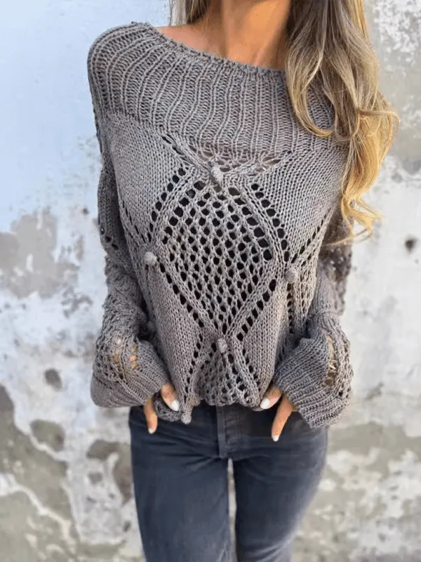 New Casual Loose Skeleton Sweater Round Neck Knit Top