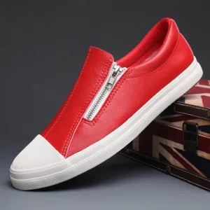 New Men's Vulcanize Shoes Spring Autumn Leisure Pu Leather Shoes Fashion Side Zip Designer Sneaker Men Wear-resistant Shoes