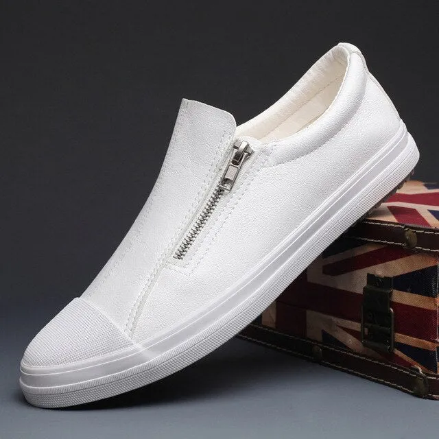 New Men's Vulcanize Shoes Spring Autumn Leisure Pu Leather Shoes Fashion Side Zip Designer Sneaker Men Wear-resistant Shoes