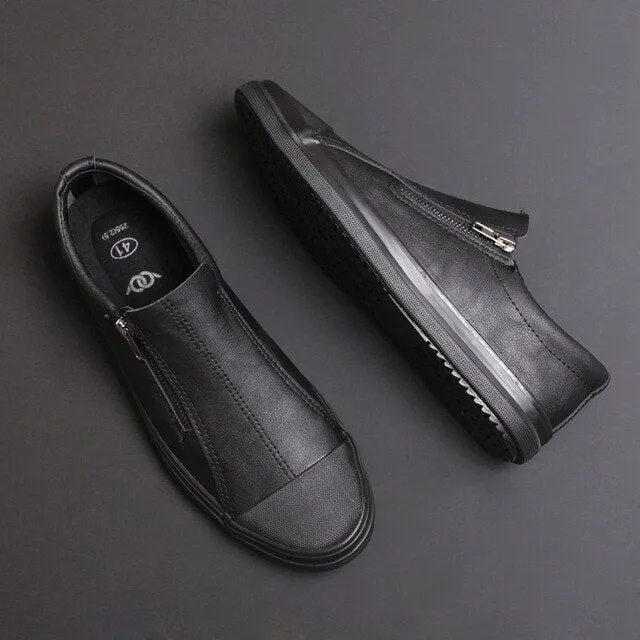 New Men's Vulcanize Shoes Spring Autumn Leisure Pu Leather Shoes Fashion Side Zip Designer Sneaker Men Wear-resistant Shoes