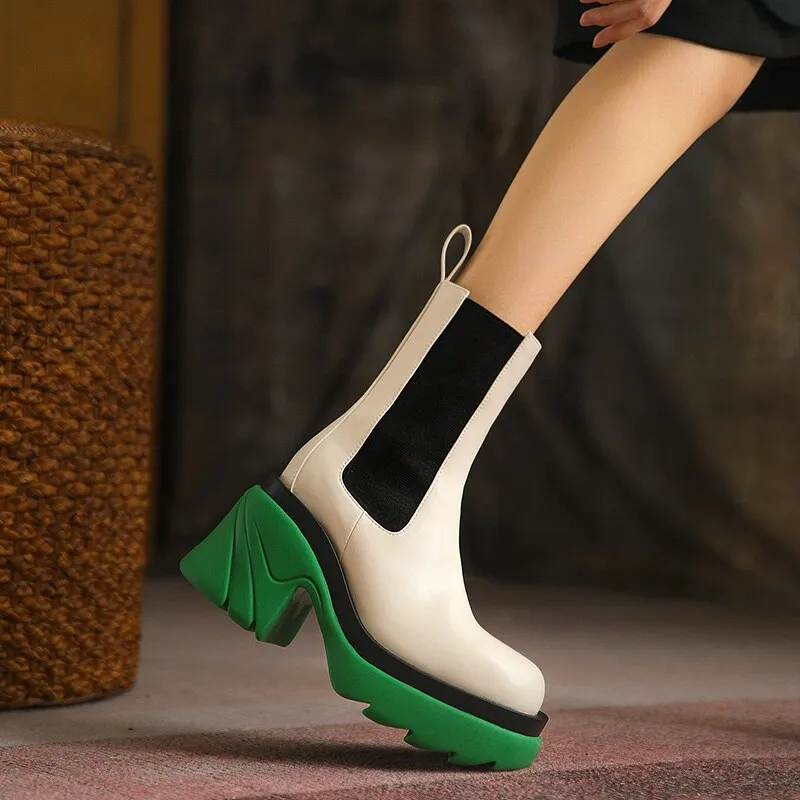 New Mixed Colors Genuine Leather Ankle Boots for Women