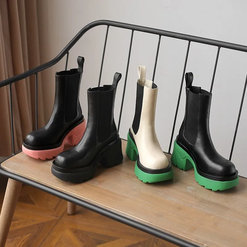 New Mixed Colors Genuine Leather Ankle Boots for Women
