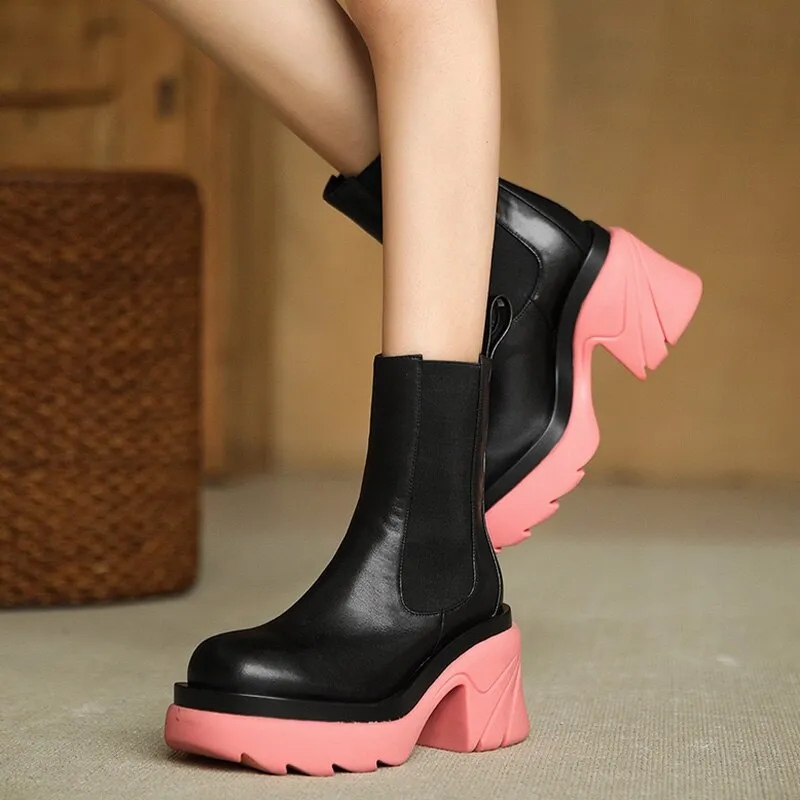New Mixed Colors Genuine Leather Ankle Boots for Women