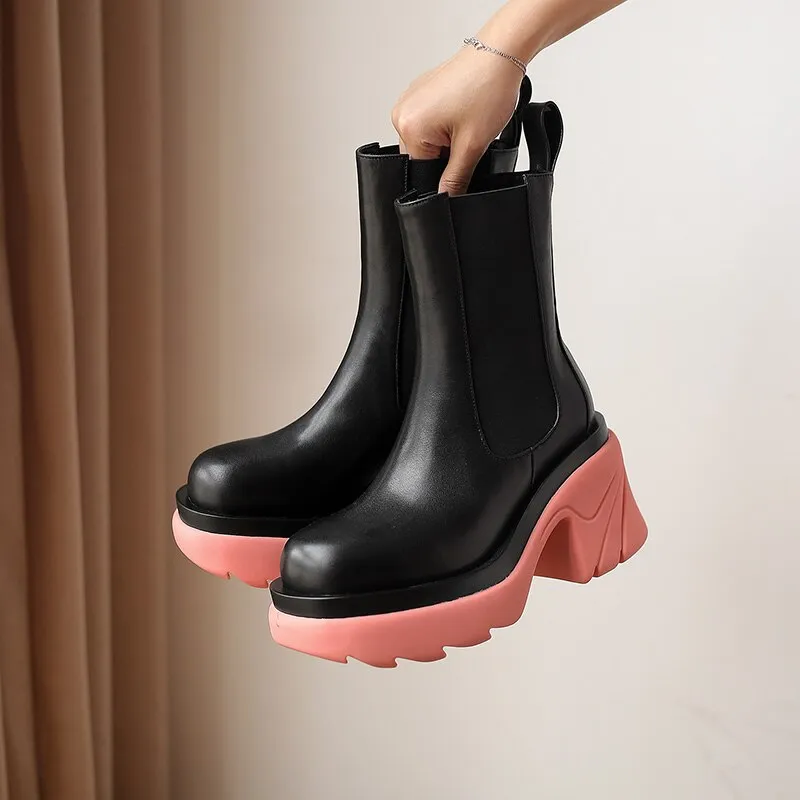 New Mixed Colors Genuine Leather Ankle Boots for Women