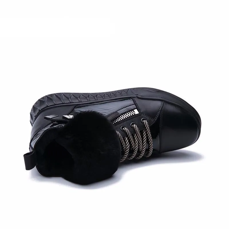 new winter leather natural wool women's shoes leather slip-resistant platform shoes black short boots