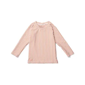 Noah Swim Tee - Y/D stripe: Coral blush/creme de la creme