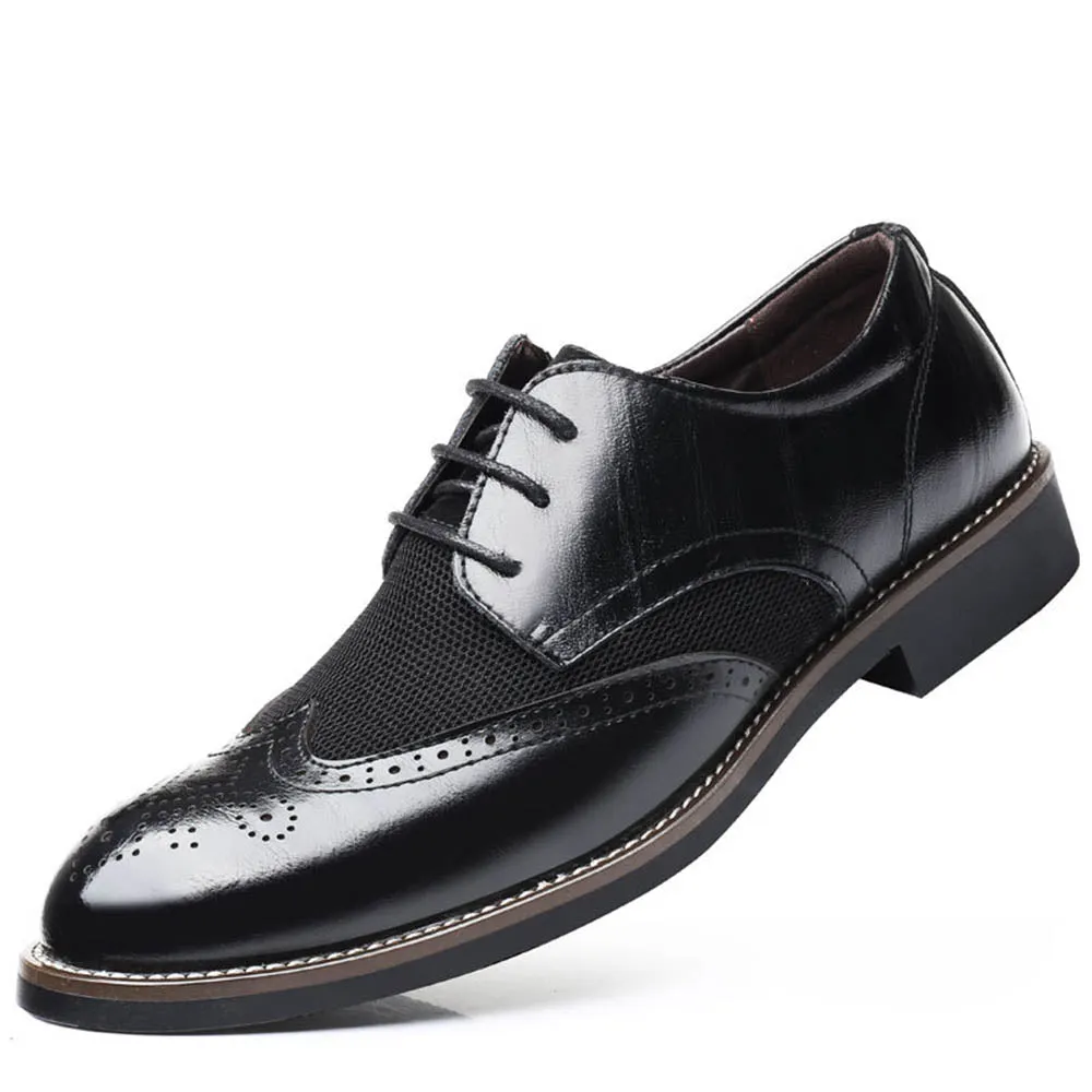 Non Skid Black Mens Premium Leather Dress Shoes -Oxford Lace Up Style Walking Shoes