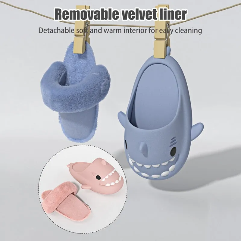 Non-Slip Furry Shark Slides women