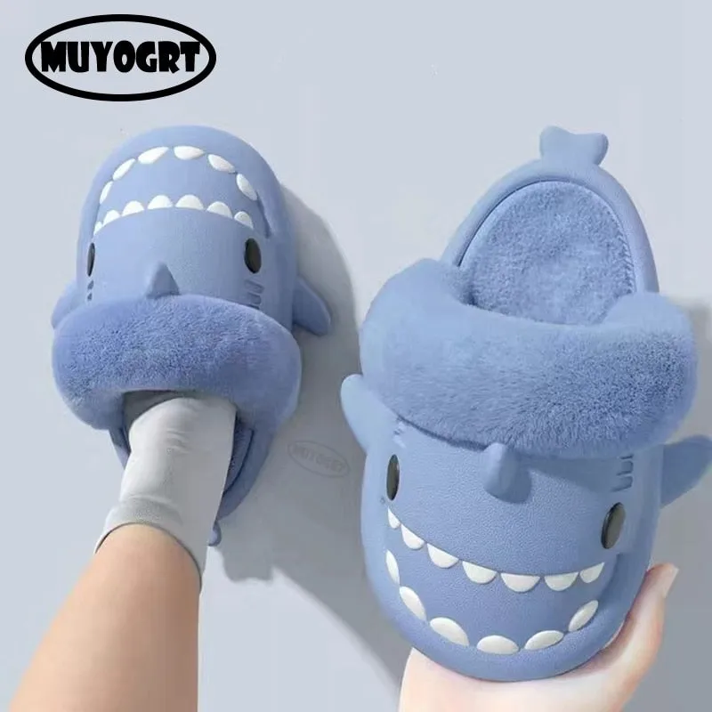 Non-Slip Furry Shark Slides women