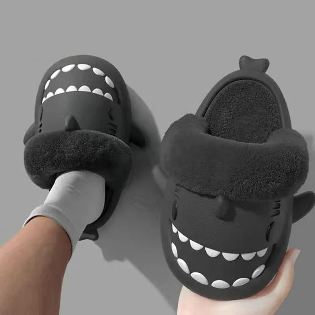 Non-Slip Furry Shark Slides women