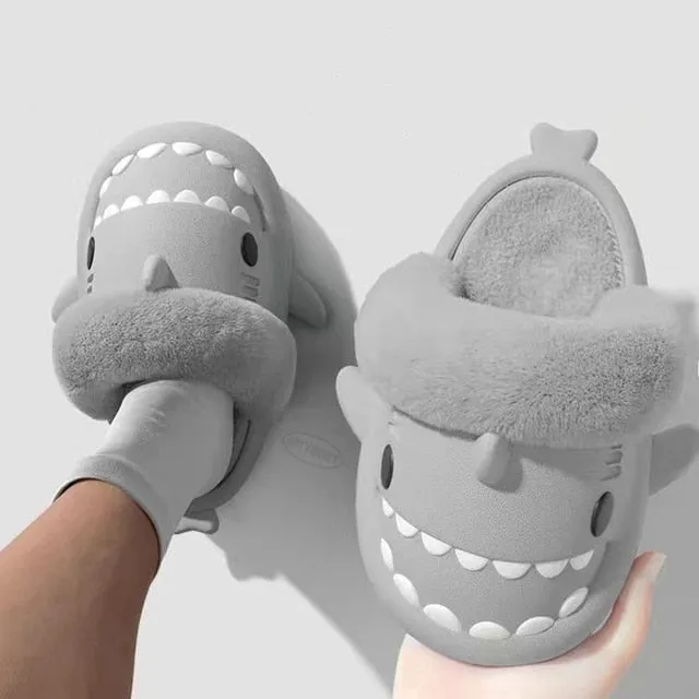 Non-Slip Furry Shark Slides women