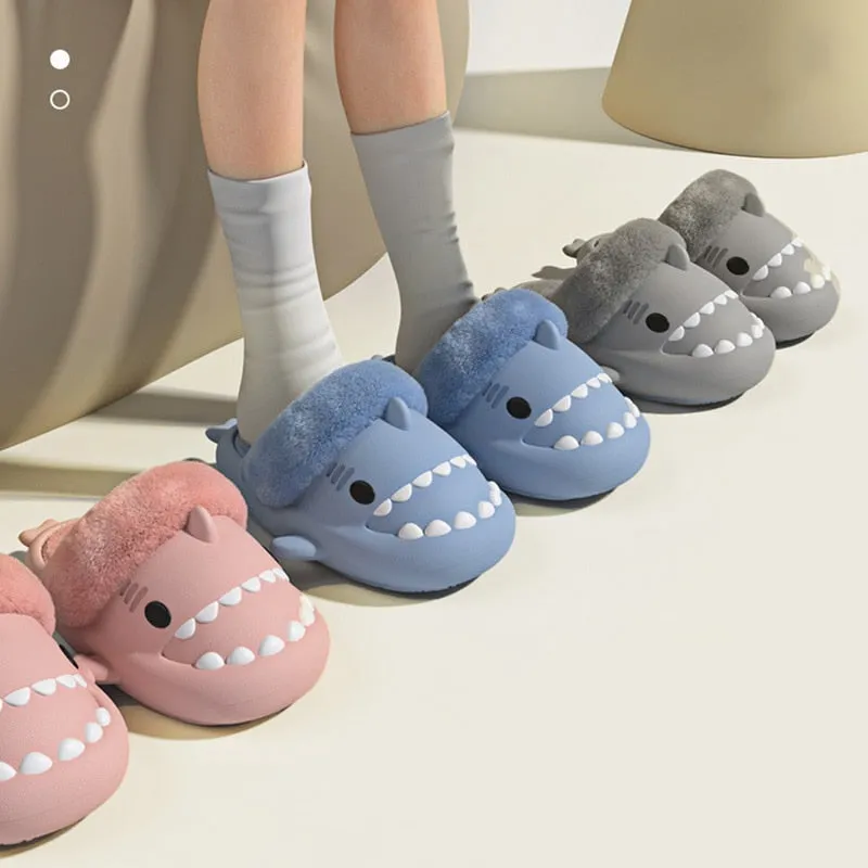 Non-Slip Furry Shark Slides women
