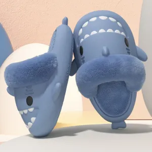 Non-Slip Furry Shark Slides women