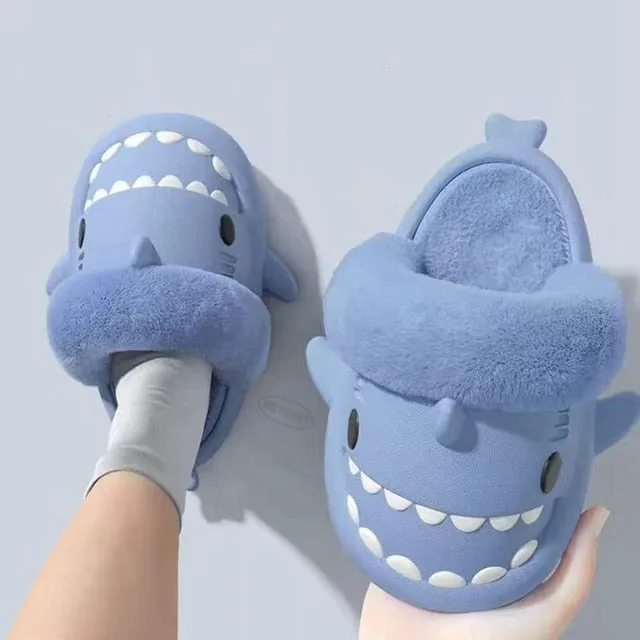 Non-Slip Furry Shark Slides women