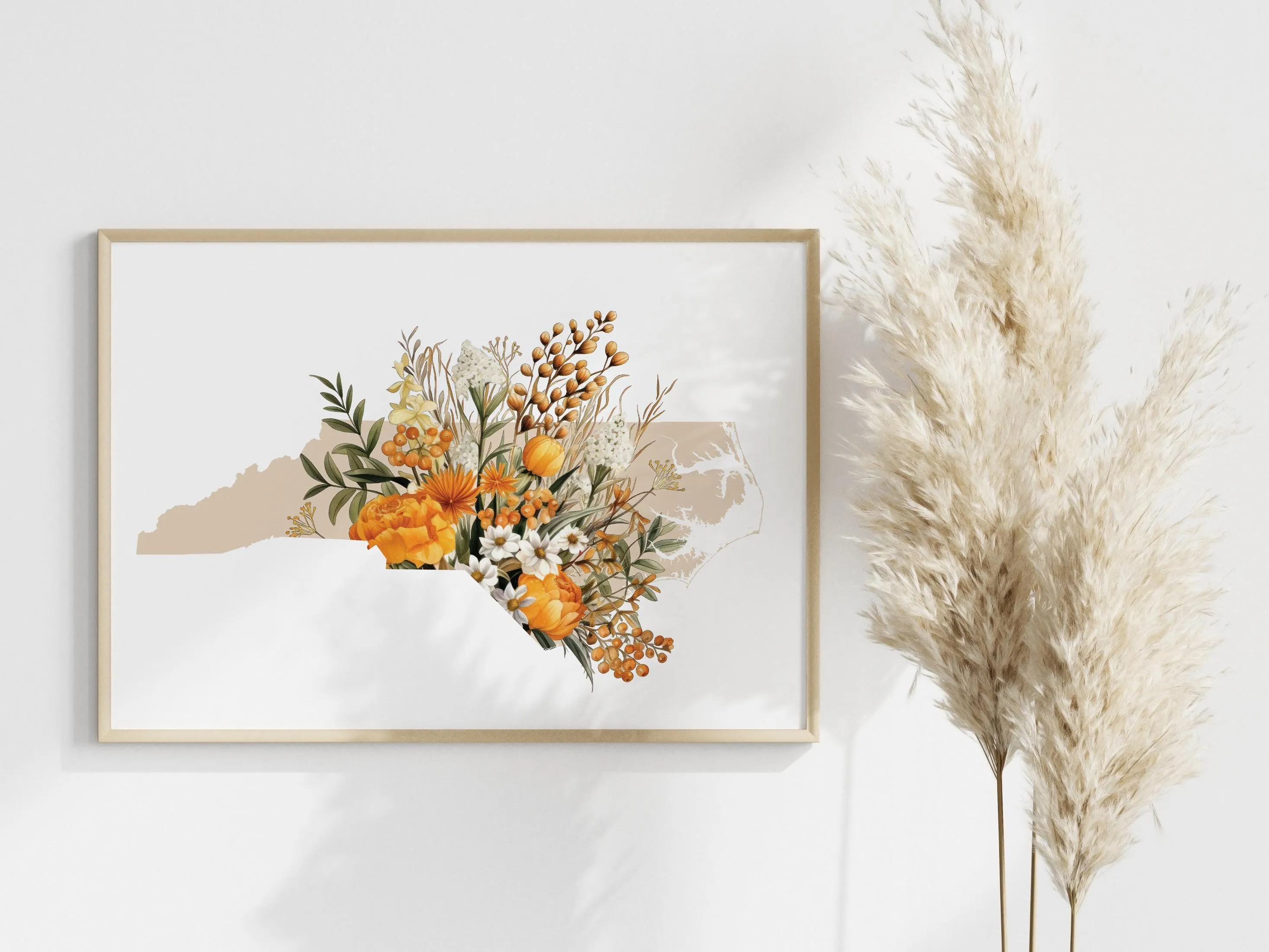 North Carolina Fall Wall Decor & Autumn Art Print | Southern Fall Home Decor | Seasonal Carolina Print