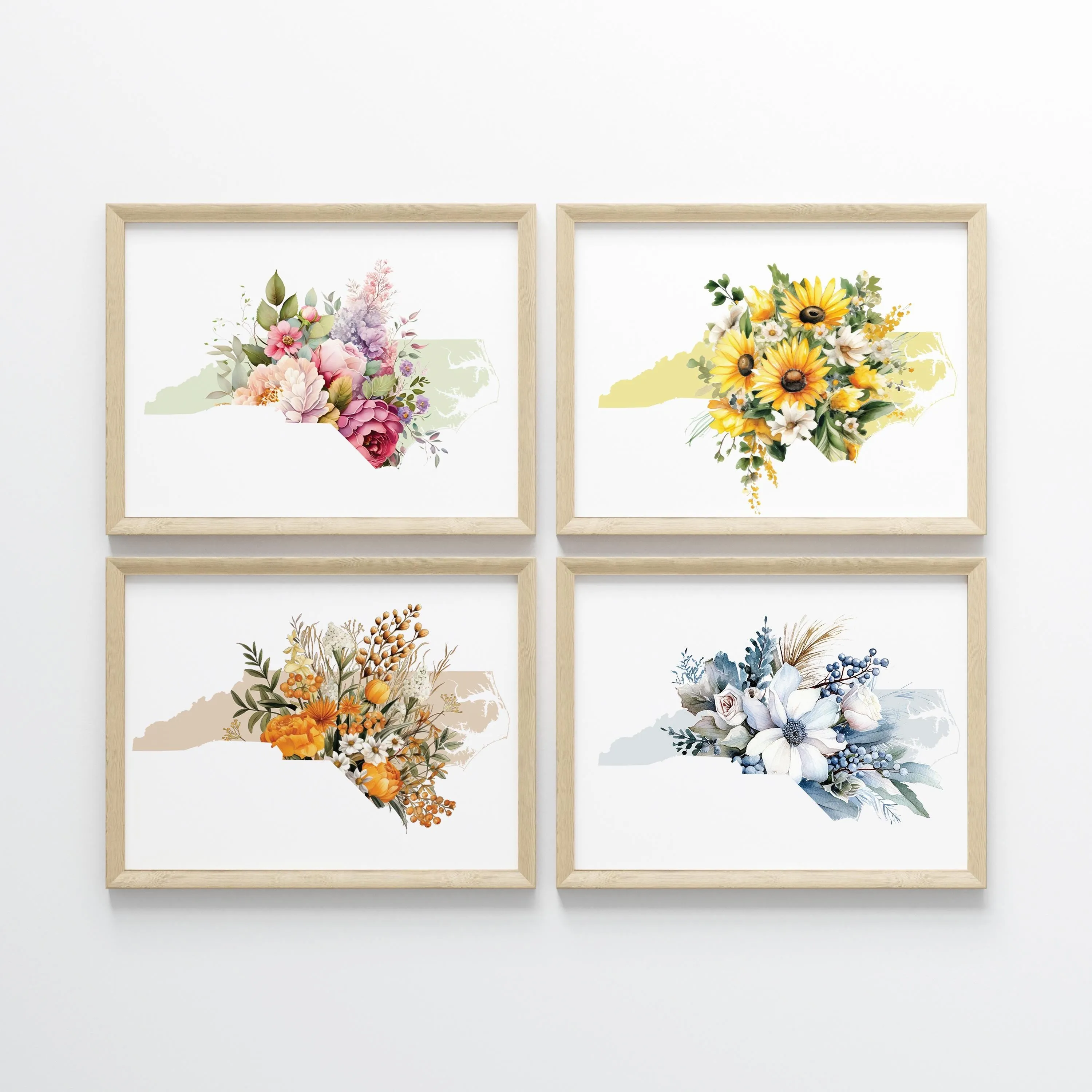 North Carolina Fall Wall Decor & Autumn Art Print | Southern Fall Home Decor | Seasonal Carolina Print