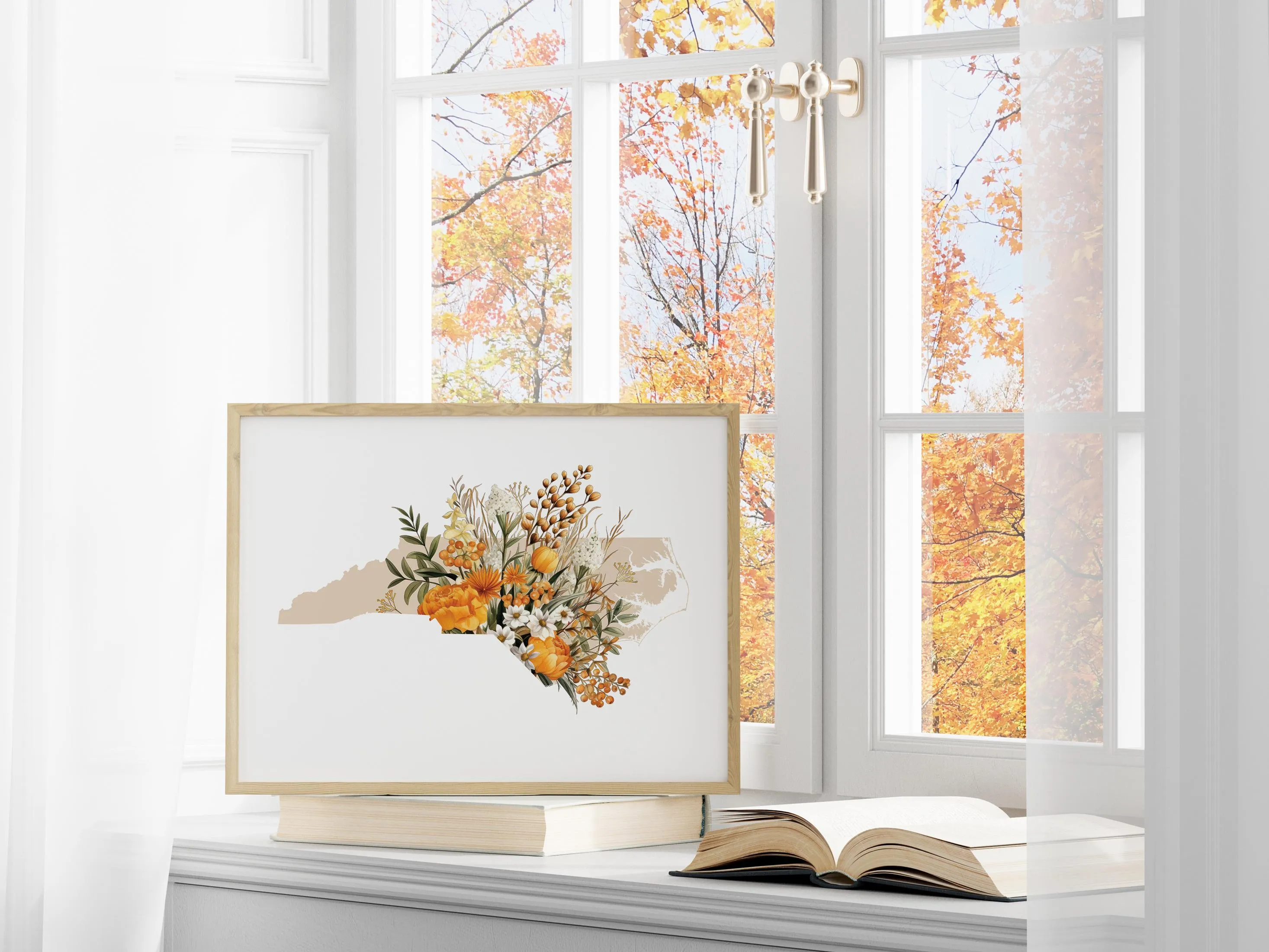 North Carolina Fall Wall Decor & Autumn Art Print | Southern Fall Home Decor | Seasonal Carolina Print