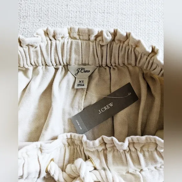 NWT J. Crew Rope Tie Waist Pull On Mini Skirt Casual Cotton Canvas Cream Size XS
