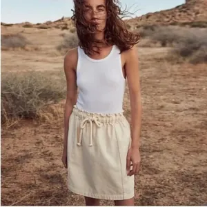 NWT J. Crew Rope Tie Waist Pull On Mini Skirt Casual Cotton Canvas Cream Size XS
