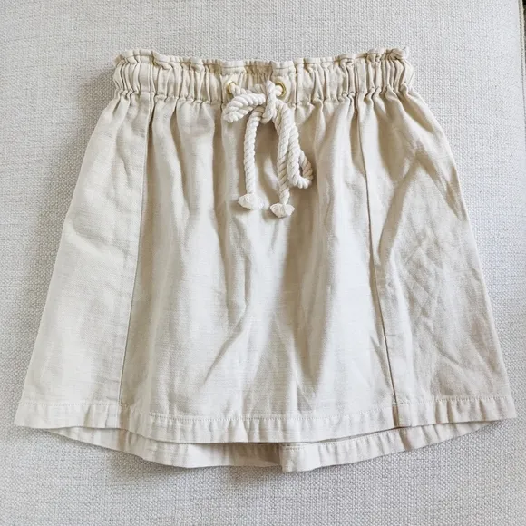 NWT J. Crew Rope Tie Waist Pull On Mini Skirt Casual Cotton Canvas Cream Size XS