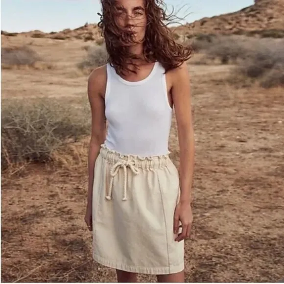 NWT J. Crew Rope Tie Waist Pull On Mini Skirt Casual Cotton Canvas Cream Size XS