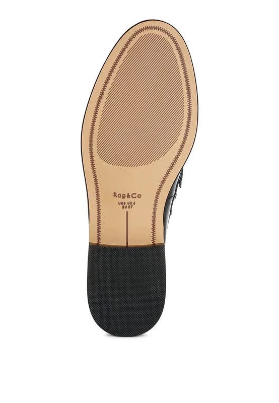 Oglavia Stud Embellished Black Genuine Leather Loafers