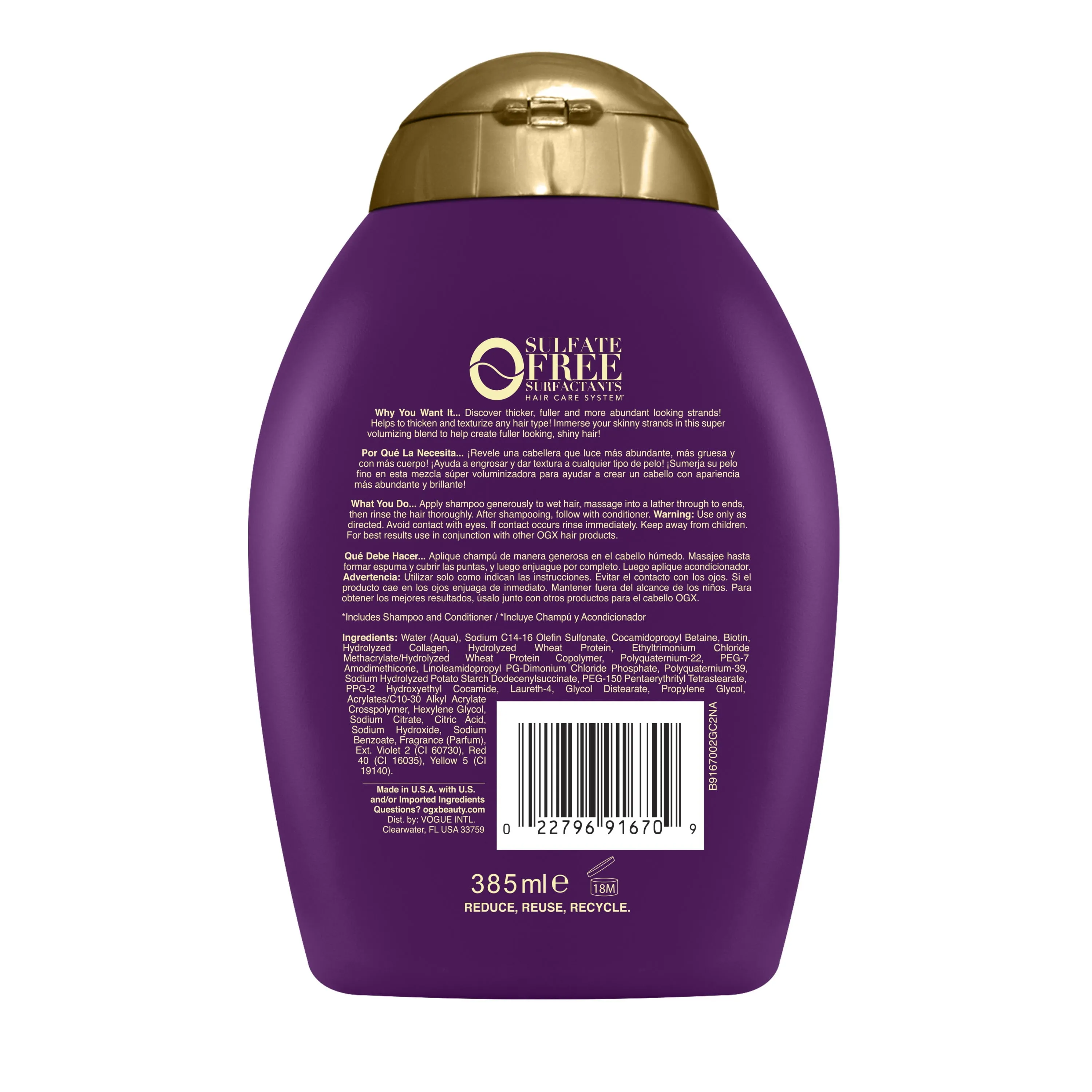 OGX Biotin & Collagen Shampoo Volumizing Thickening for Thicker,Fuller Hair,13oz