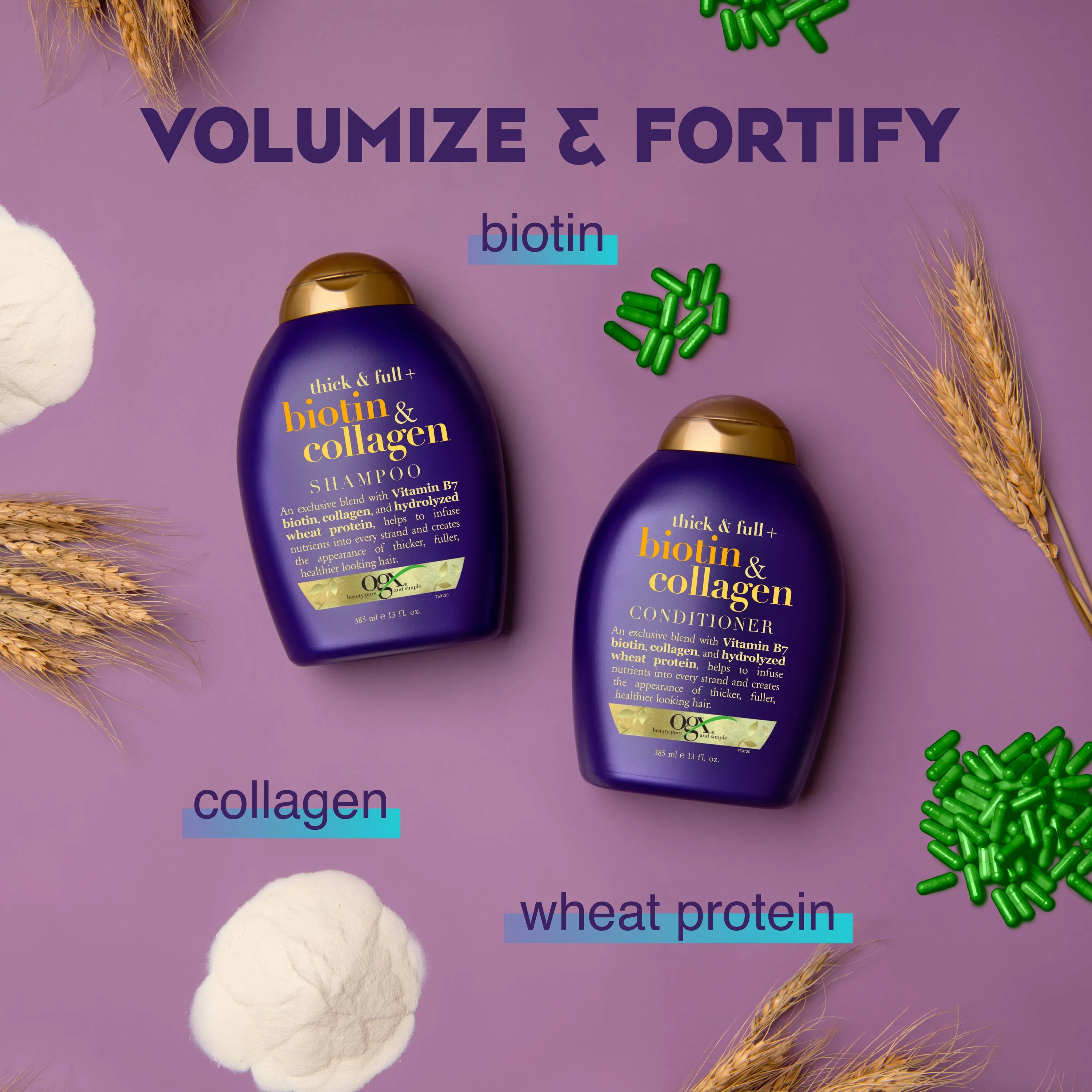 OGX Biotin & Collagen Shampoo Volumizing Thickening for Thicker,Fuller Hair,13oz