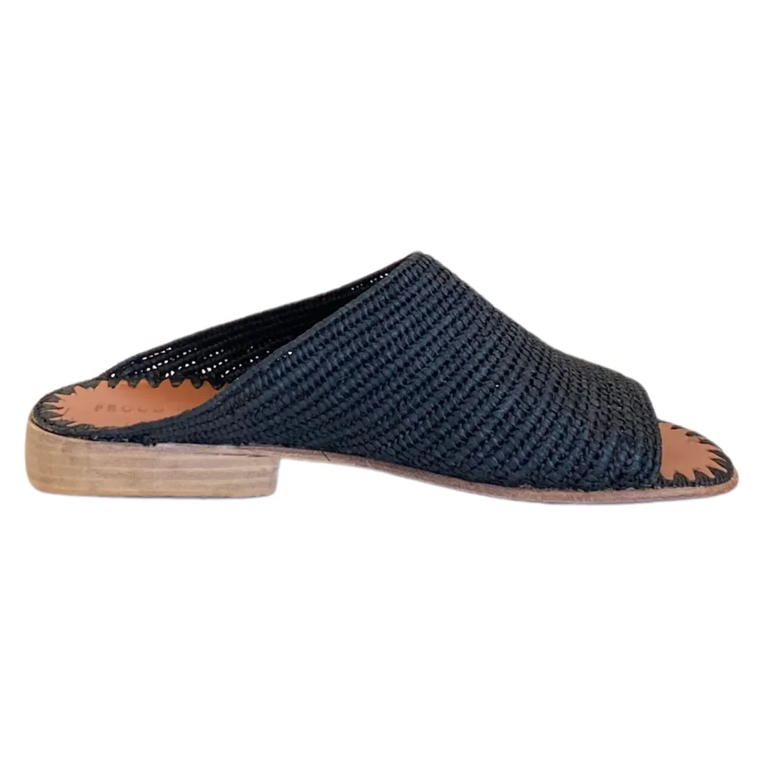 Open-Toe Raffia Slide (Black)