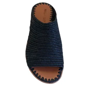 Open-Toe Raffia Slide (Black)