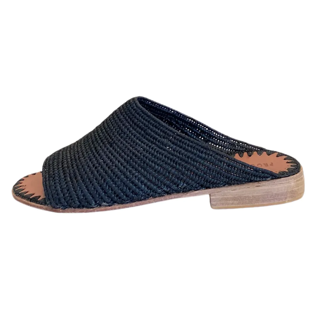 Open-Toe Raffia Slide (Black)