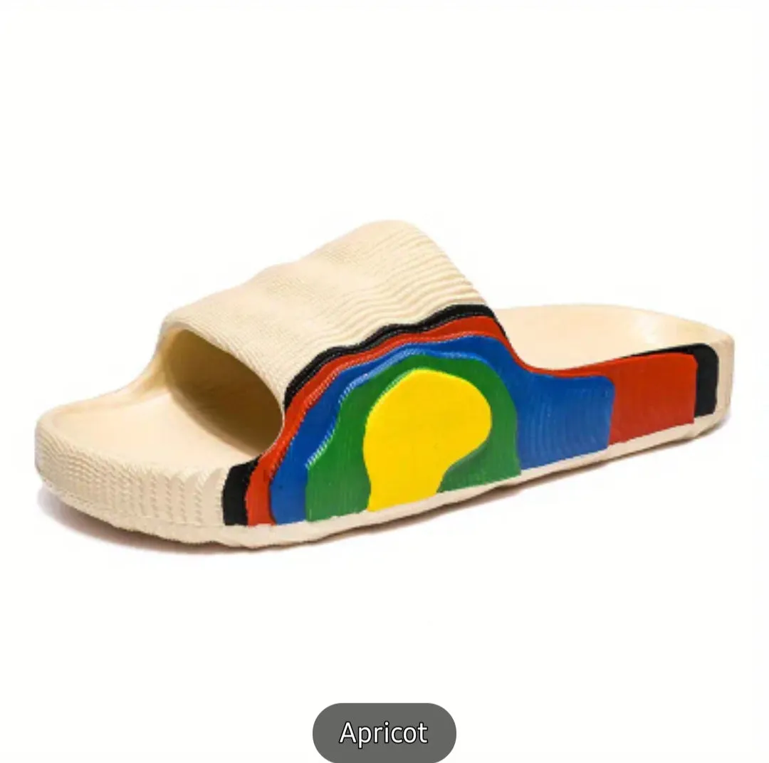 Open Toe Slippers, Colorful Thick Soled Platform Slides, Casual Pool/Bathroom Summer Slippers, Women's Summer Footwear