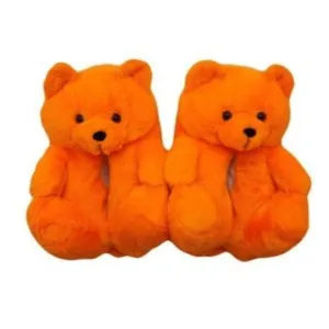 Orange Teddy Bear Slippers – Soft and Cozy for Relaxation