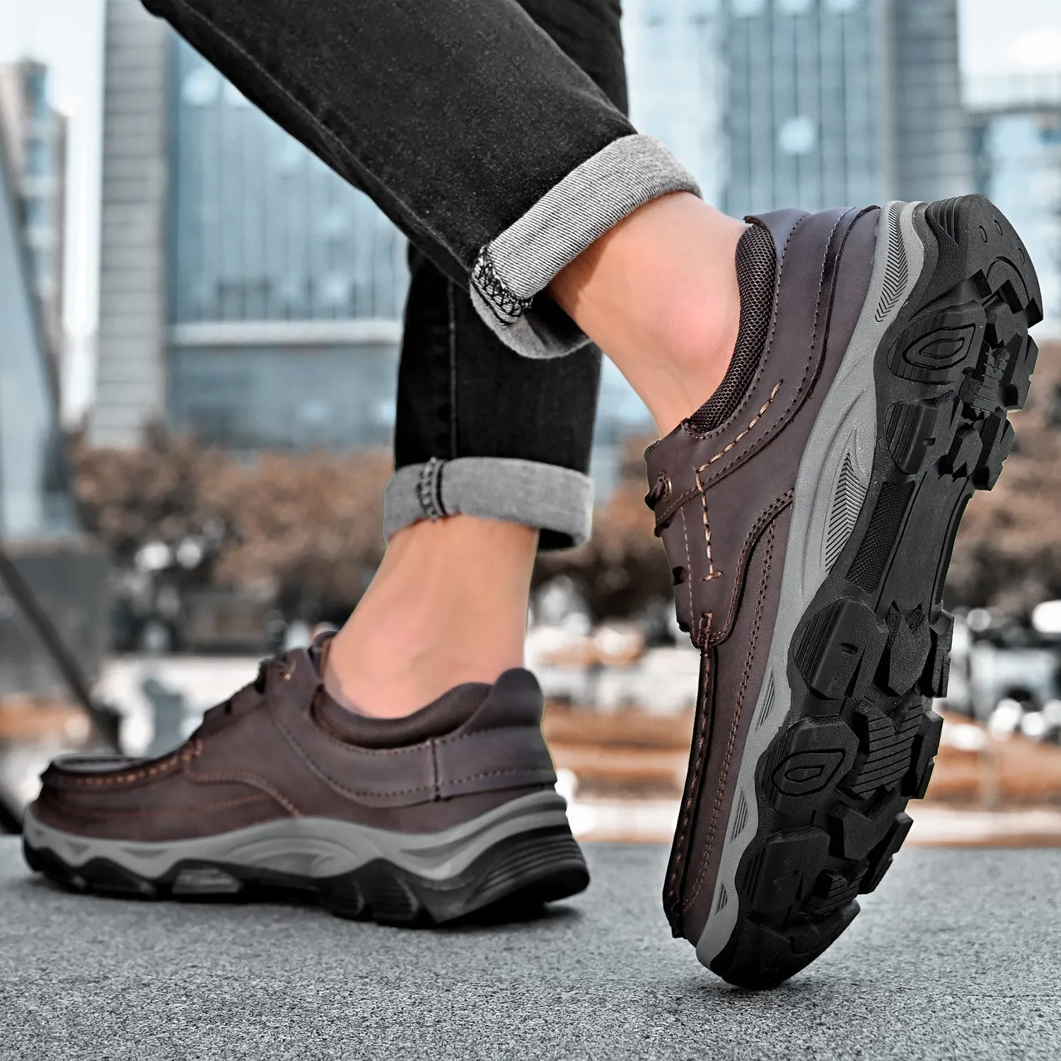 Orthopedic Shoes Men's Lace Leather Casual Walking Outdoor Shoes
