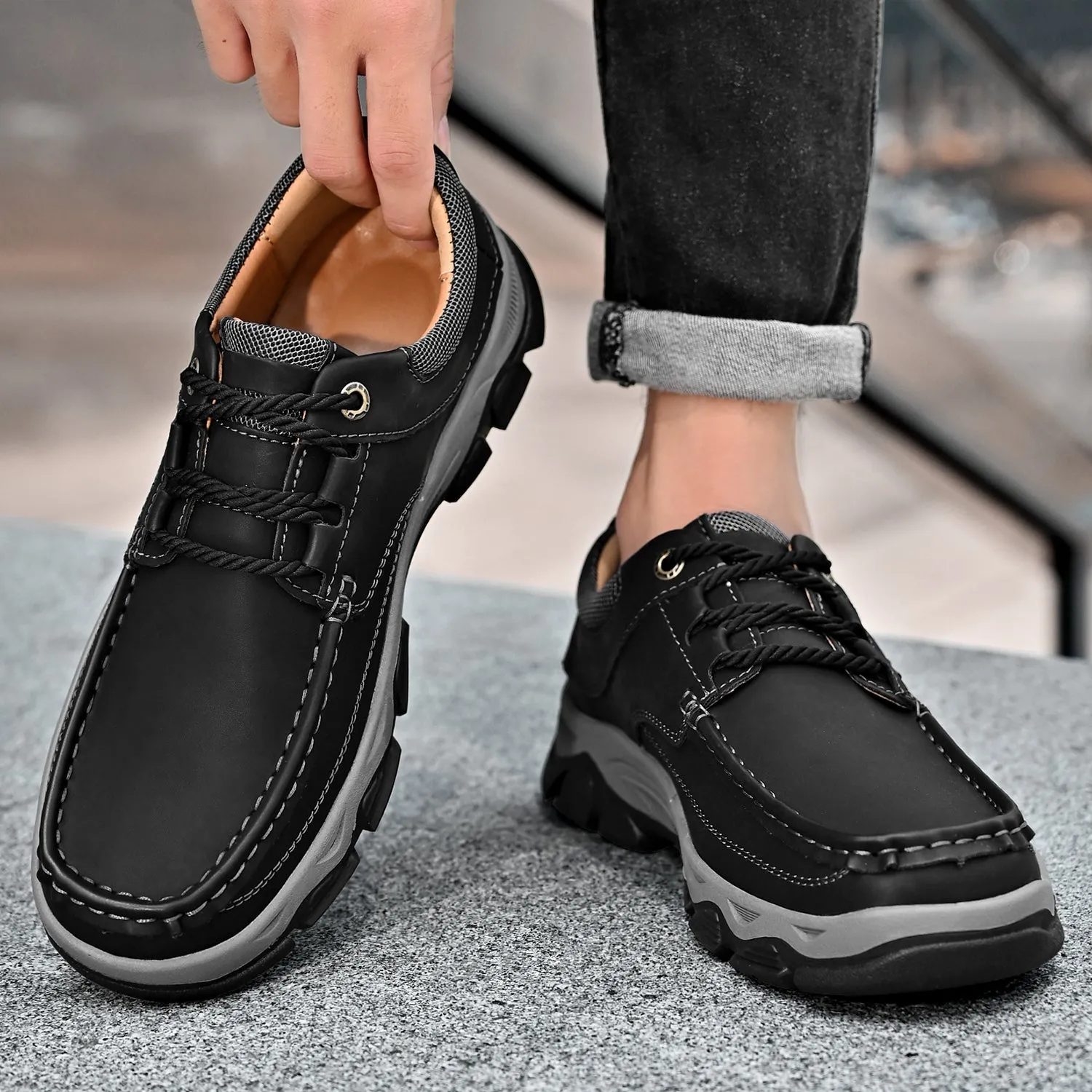 Orthopedic Shoes Men's Lace Leather Casual Walking Outdoor Shoes